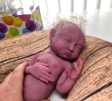 Load image into Gallery viewer, Full body silicone premature baby in soft blend rooted with blonde hair
