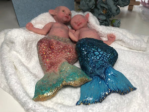 Custom Asleep Full body silicone mermaid baby 10" (blue tail)