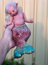 Load image into Gallery viewer, Custom Awake Full body silicone mermaid baby 10&quot; (pinkish tail with sparkles)
