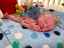 Load image into Gallery viewer, Full body silicone premature baby in soft blend rooted with blonde hair
