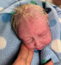 Load image into Gallery viewer, Full body silicone premature baby in soft blend rooted with blonde hair
