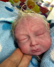 Load image into Gallery viewer, Full body silicone premature baby in soft blend rooted with blonde hair
