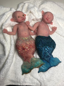 Custom Asleep Full body silicone mermaid baby 10" (blue tail)