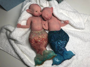 Custom Asleep Full body silicone mermaid baby 10" (blue tail)