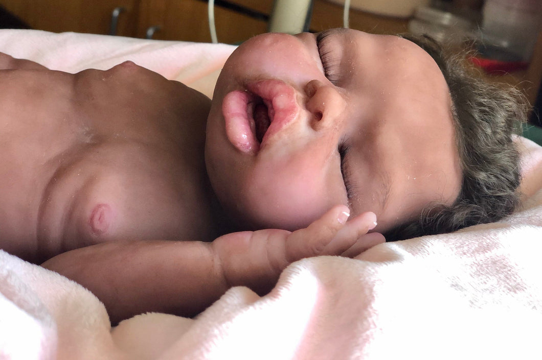 full body silicone  baby girl Ava 17” in super soft blend (top, bottom gums & tongue) with hair