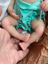 Load image into Gallery viewer, CUSTOM full body silicone 10” doll Willow (with long curly hair) in soft blend
