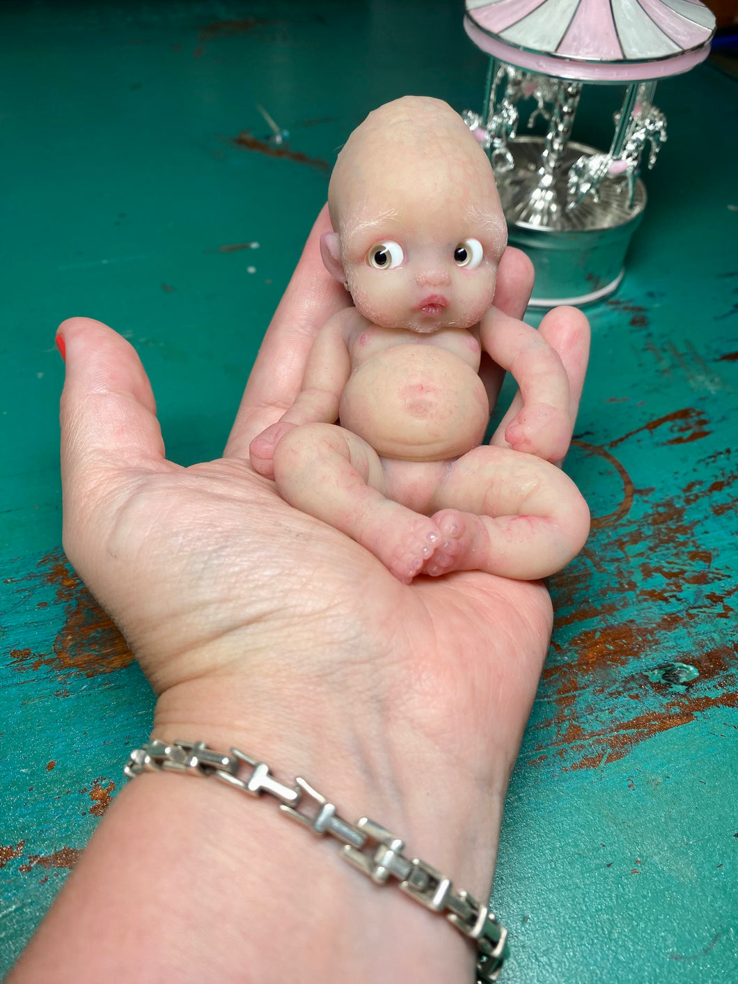Custom full body silicone mini doll Laney (bald) in Super Soft blend #3