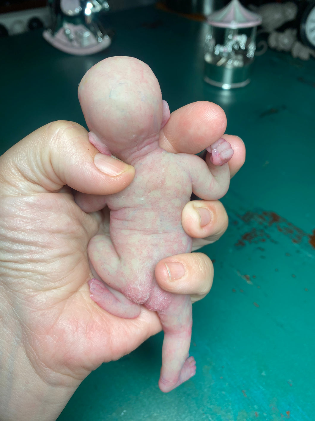 CUSTOM full body silicone mini baby Lucas in soft blend asleep bald