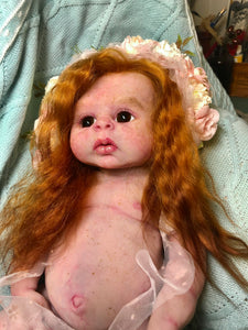 Custom Full body silicone baby girl Rihanna in soft blend with long red hair