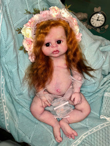 Custom Full body silicone baby girl Rihanna in soft blend with long red hair