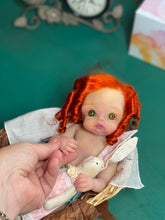 Load image into Gallery viewer, CUSTOM full body silicone 10” doll Willow (with long curly hair) in soft blend
