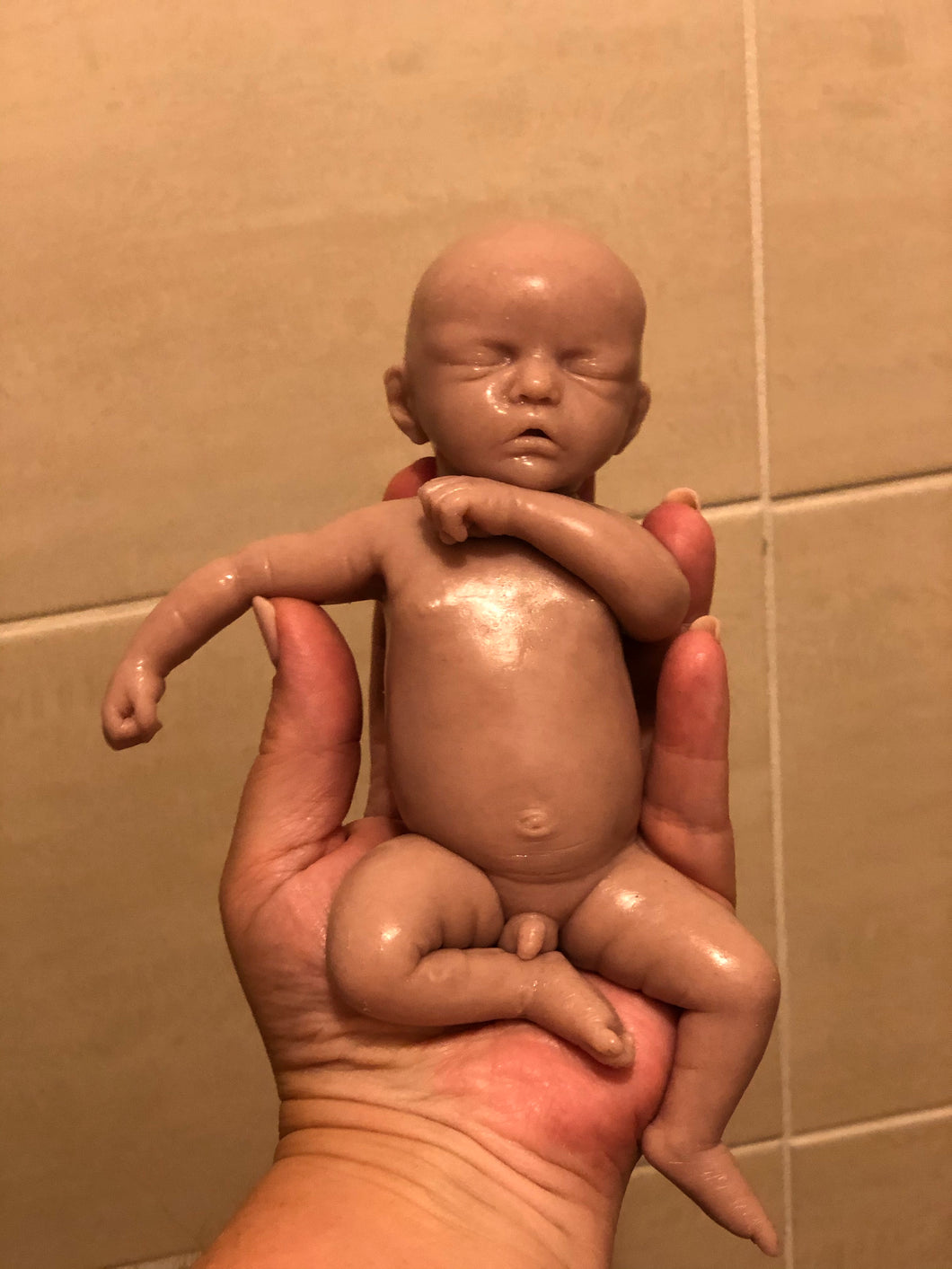 Blank (unpainted) full body mini silicone baby boy Kenzo 8” in super soft blend with 3D skin effect